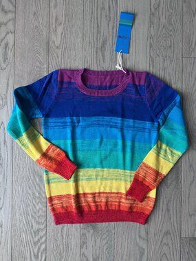 NWT Rainbow Striped Crewneck Knit Sweater